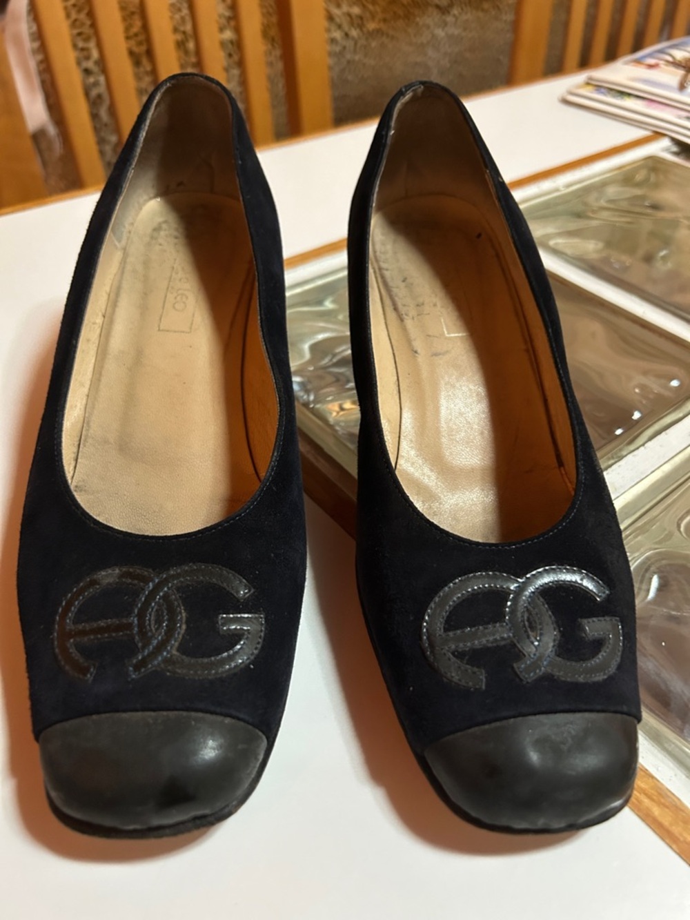 Black Suede Women's Logo Cap-Toe Pumps